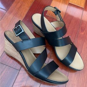 Brand New Franco Sarto Upper Leather Black Strappy Wedges
